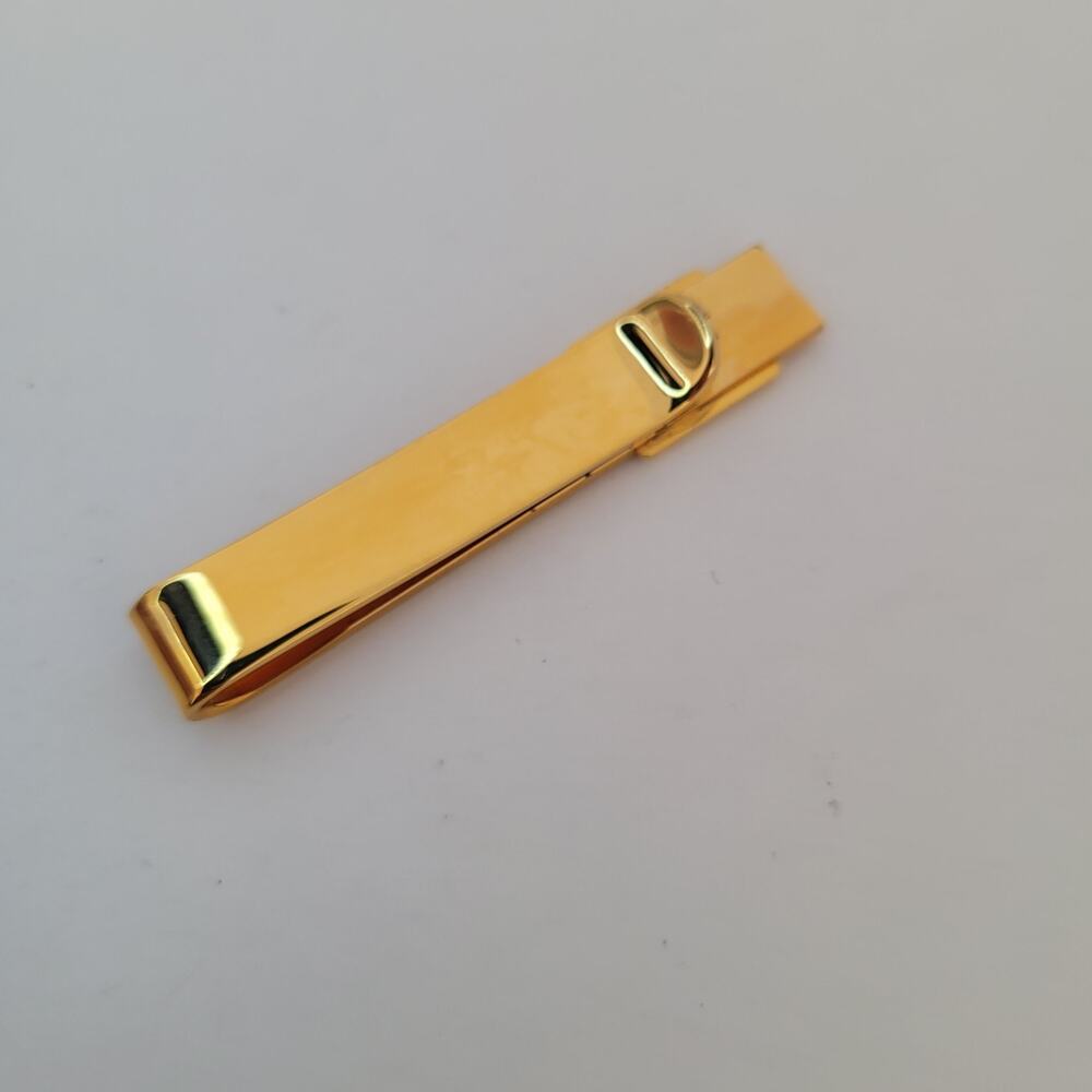 Mario Valentino MV USA Vintage Tack Tie Clasp Clip Bar Gold Retro Logo Rectangle - Picture 3 of 6
